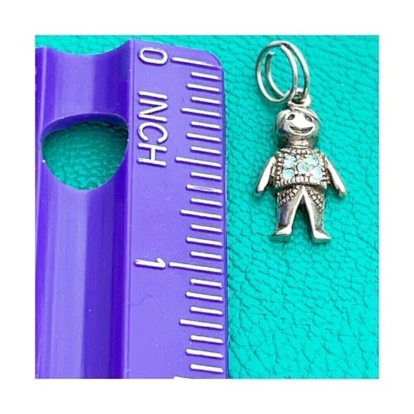 Vintage Sterling Silver Little Boy Charm 925 Pendant Blue Rhinestones Bling - Picture 5 of 6